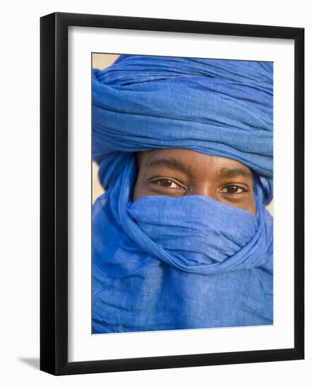 Timbuktu, the Eyes of a Tuareg Man in His Blue Turban at Timbuktu, Mali-Nigel Pavitt-Framed Photographic Print