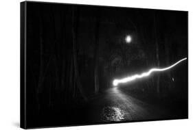 time exposure, beam of light at night, Germany-Benjamin Engler-Framed Stretched Canvas