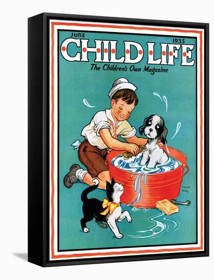 Time For a Bath - Child Life, June 1935-Clarence Biers-Framed Stretched Canvas