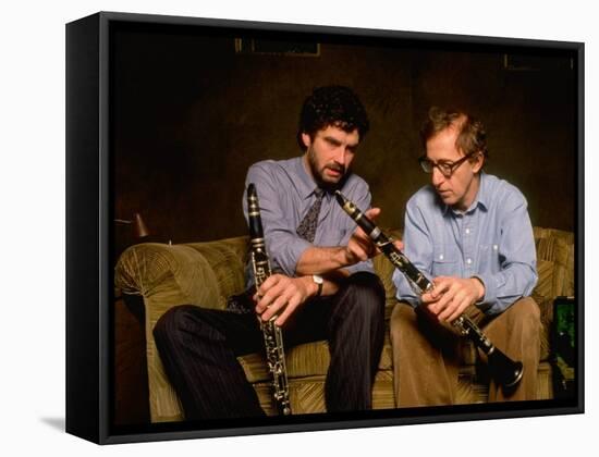 Time Magazine Sr. Editor Thomas Sancton Sitting with Woody Allen, Comparing Instruments-Ted Thai-Framed Stretched Canvas