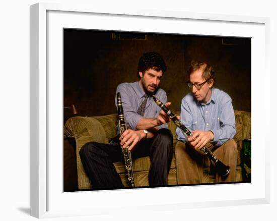 Time Magazine Sr. Editor Thomas Sancton Sitting with Woody Allen, Comparing Instruments-Ted Thai-Framed Premium Photographic Print