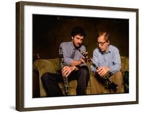 Time Magazine Sr. Editor Thomas Sancton Sitting with Woody Allen, Comparing Instruments-Ted Thai-Framed Premium Photographic Print