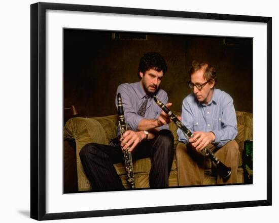 Time Magazine Sr. Editor Thomas Sancton Sitting with Woody Allen, Comparing Instruments-Ted Thai-Framed Premium Photographic Print