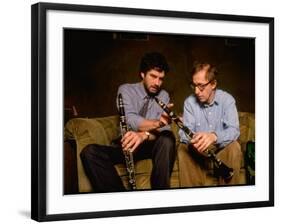 Time Magazine Sr. Editor Thomas Sancton Sitting with Woody Allen, Comparing Instruments-Ted Thai-Framed Premium Photographic Print