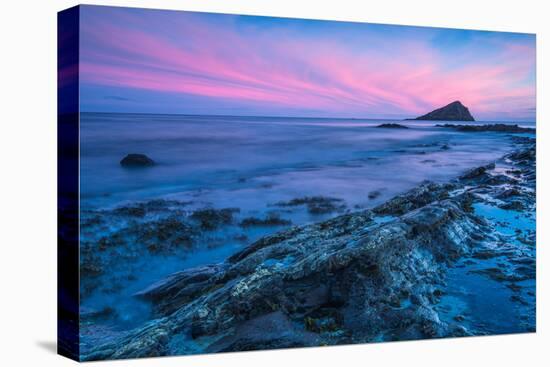 Timelapse Sunset and Blur Water at Atlantic Rocky Beach in Wembury Devon, Uk-Marcin Jucha-Stretched Canvas