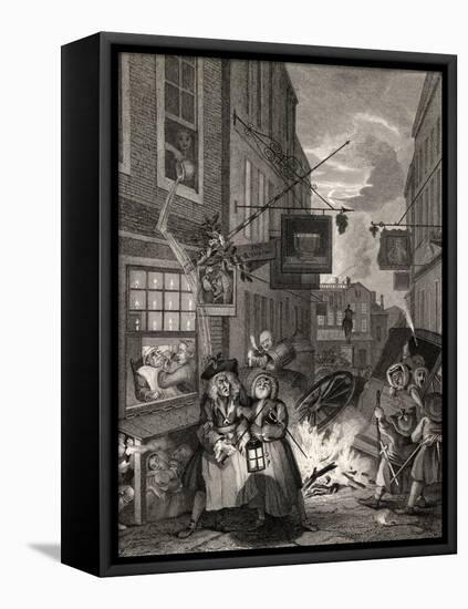 Times of the Day: Night, from 'The Works of William Hogarth', Published 1833-William Hogarth-Framed Stretched Canvas