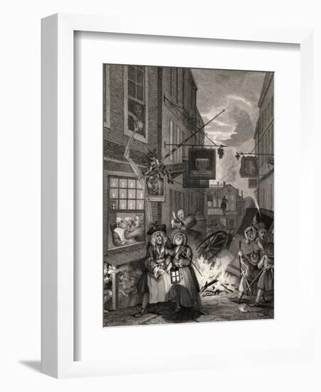 Times of the Day: Night, from 'The Works of William Hogarth', Published 1833-William Hogarth-Framed Giclee Print