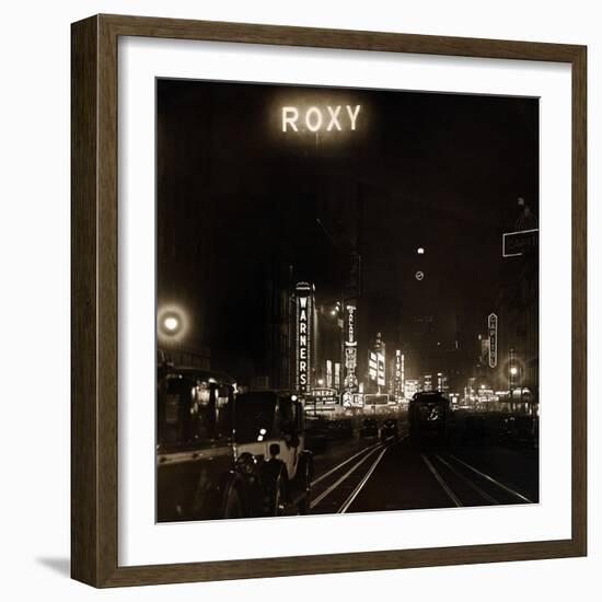 Times Square at Night, Circa the 1920's-null-Framed Photographic Print