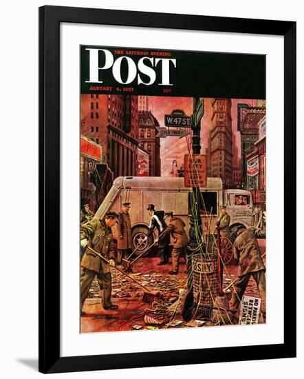 "Times Square Cleanup," Saturday Evening Post Cover, January 4, 1947-Stevan Dohanos-Framed Giclee Print