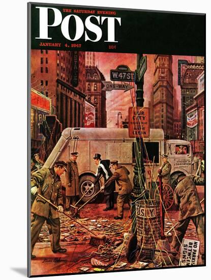 "Times Square Cleanup," Saturday Evening Post Cover, January 4, 1947-Stevan Dohanos-Mounted Giclee Print