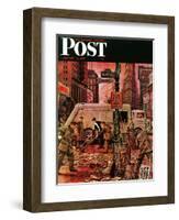 "Times Square Cleanup," Saturday Evening Post Cover, January 4, 1947-Stevan Dohanos-Framed Giclee Print