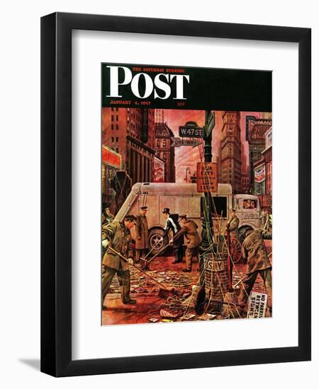 "Times Square Cleanup," Saturday Evening Post Cover, January 4, 1947-Stevan Dohanos-Framed Giclee Print