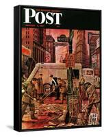 "Times Square Cleanup," Saturday Evening Post Cover, January 4, 1947-Stevan Dohanos-Framed Stretched Canvas