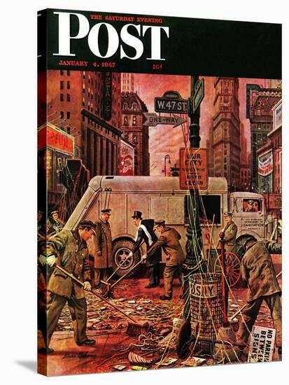 "Times Square Cleanup," Saturday Evening Post Cover, January 4, 1947-Stevan Dohanos-Stretched Canvas