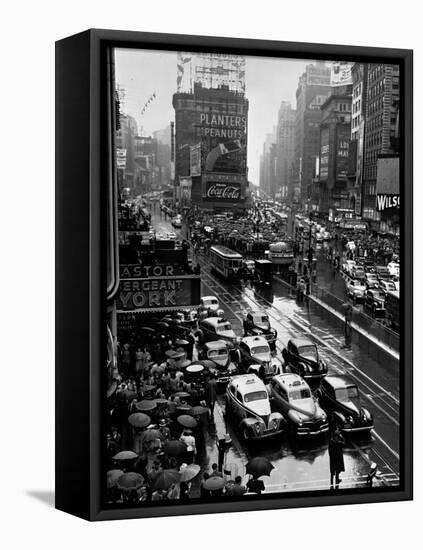 Times Square During a President Franklin D. Roosevelt Speech Transmission, New York, 1941-null-Framed Stretched Canvas