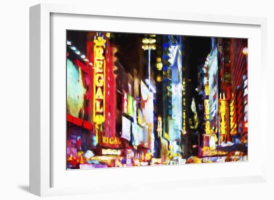 Times Square Night II - In the Style of Oil Painting-Philippe Hugonnard-Framed Giclee Print