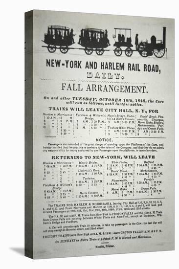 Timetable For the New York and Harlem Rail Road, 1848-null-Stretched Canvas