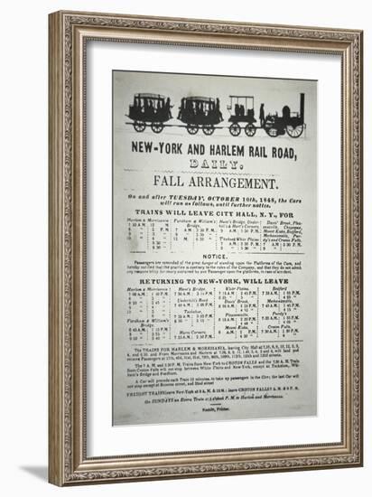 Timetable For the New York and Harlem Rail Road, 1848-null-Framed Giclee Print