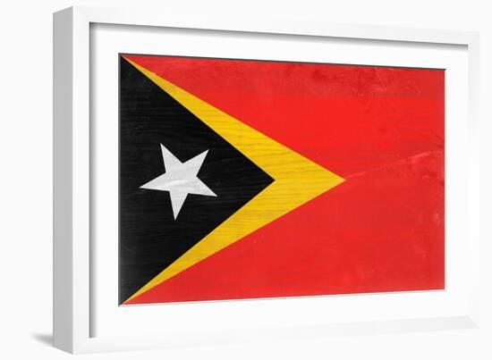 Timor-Leste Flag Design with Wood Patterning - Flags of the World Series-Philippe Hugonnard-Framed Premium Giclee Print