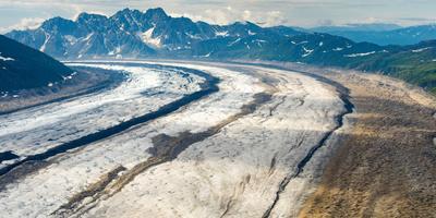 Aerial View of the Ruth Glacier and the Alaska Range on a Sightseeing Flight from Talkeetna, Alaska