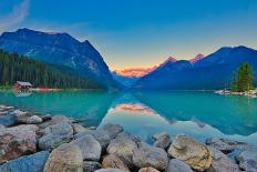 Good Mornig Lake Louise. {Panoramic View of the World Famous Lake Louise from Shore Line to Victori-Timothy Yue-Framed Stretched Canvas
