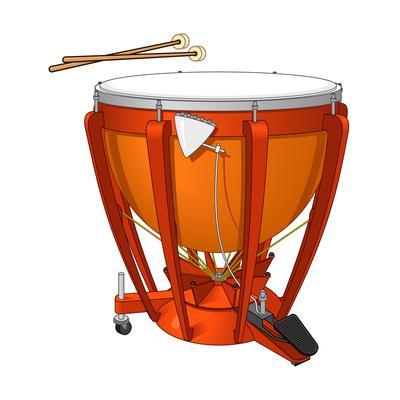 'Timpani or Kettledrum and Drumsticks, Percussion, Musical Instrument