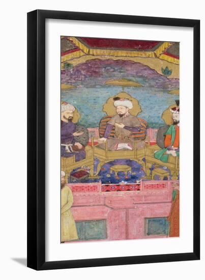 Timur, Babur and Humayan Enthroned Together, from the Large Clive Album, from a C17th Original-null-Framed Giclee Print