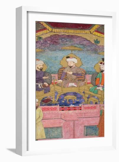 Timur, Babur and Humayan Enthroned Together, from the Large Clive Album, from a C17th Original-null-Framed Giclee Print