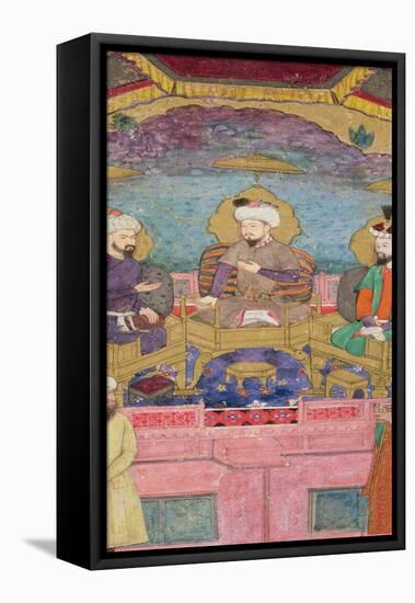 Timur, Babur and Humayan Enthroned Together, from the Large Clive Album, from a C17th Original-null-Framed Stretched Canvas