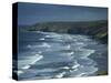 Tin Mining Chimneys and Ocean Surf, Porthtowan, Cornwall, England, United Kingdom, Europe-Dominic Harcourt-webster-Stretched Canvas