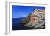 Tiny harbour and medieval houses in steep ravine, Riomaggiore, UNESCO World Heritage Site, Italy-Eleanor Scriven-Framed Photographic Print