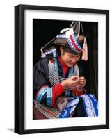 Tip-Top Miao Girl Doing Traditional Embroidery, China-Keren Su-Framed Photographic Print