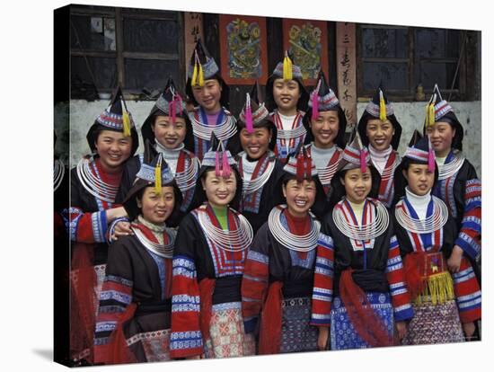 Tip-Top Miao Girls in Traditional Costume, China-Keren Su-Stretched Canvas