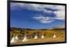 Tipis with Yellow Mountain, St. Mary, Montana, USA-Chuck Haney-Framed Photographic Print