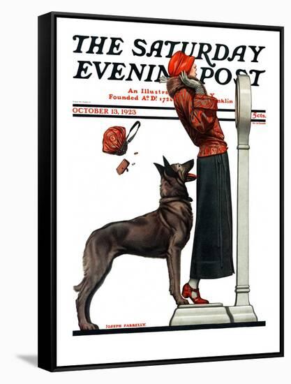 "Tipping the Scales," Saturday Evening Post Cover, October 13, 1923-Joseph Farrelly-Framed Stretched Canvas