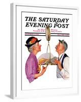 "Tipping the Scales," Saturday Evening Post Cover, October 3,1936-Leslie Thrasher-Framed Giclee Print