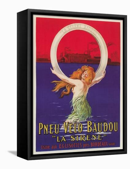 Tire Advertisement with Mermaid-null-Framed Stretched Canvas