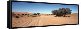 Tire Tracks in an Arid Landscape, Sossusvlei, Namib Desert, Namibia-null-Framed Stretched Canvas