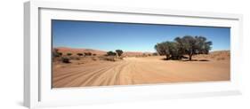 Tire Tracks in an Arid Landscape, Sossusvlei, Namib Desert, Namibia-null-Framed Photographic Print