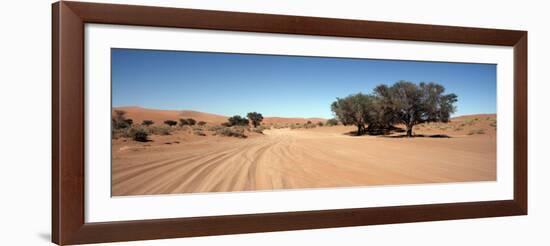 Tire Tracks in an Arid Landscape, Sossusvlei, Namib Desert, Namibia-null-Framed Photographic Print