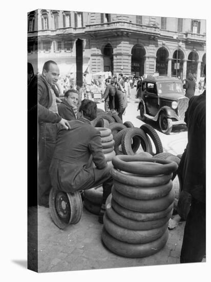 Tires for Sale in Black Market-Alfred Eisenstaedt-Stretched Canvas