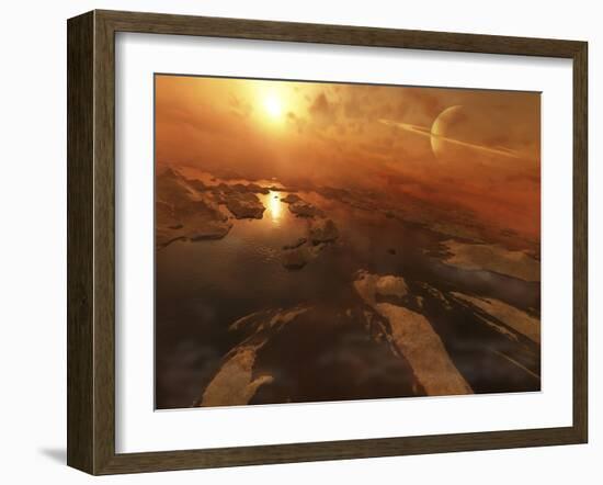 Titan Boasts Liquid Hydrocarbon Lakes at its North Pole-Stocktrek Images-Framed Art Print