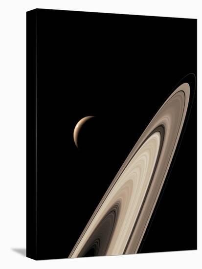 Titan's Lakes And Saturn's Rings-David Parker-Stretched Canvas