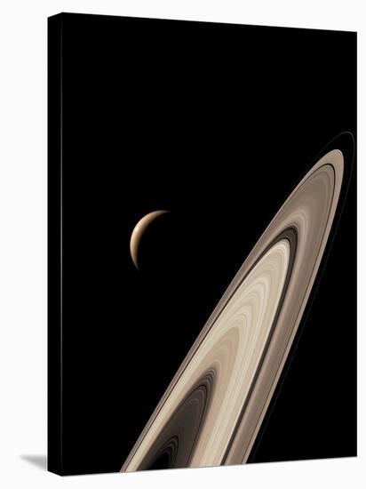 Titan's Lakes And Saturn's Rings-David Parker-Stretched Canvas