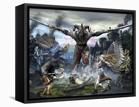 Titan Trying to Defeat a Legion of Magical and Powerful Creatures-Stocktrek Images-Framed Stretched Canvas