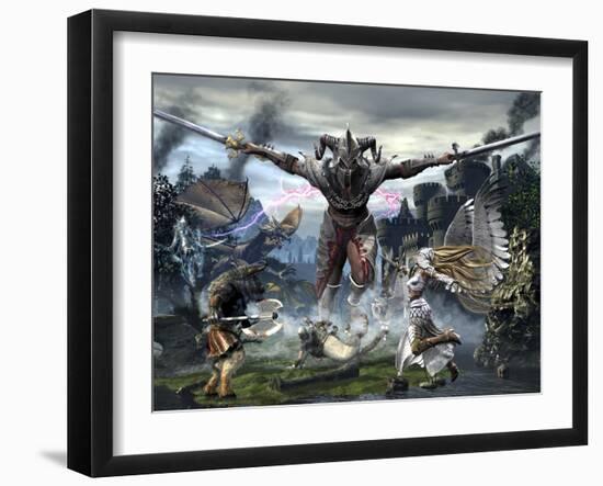 Titan Trying to Defeat a Legion of Magical and Powerful Creatures-Stocktrek Images-Framed Art Print
