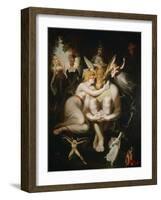 Titania liebkost Zettel mit dem Eselskopf-Titania caresses Bottom with the donkeys head,1793 / 94-Henry Fuseli-Framed Giclee Print