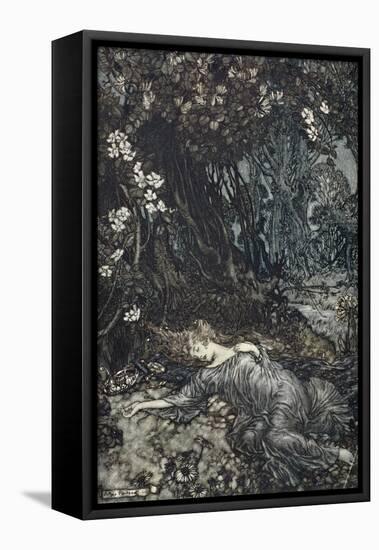 Titania Lying Asleep, Illustration from 'Midsummer Nights Dream' by William Shakespeare, 1908-Arthur Rackham-Framed Stretched Canvas