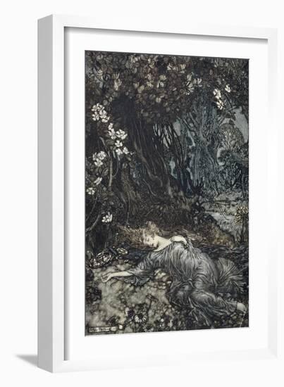 Titania Lying Asleep, Illustration from 'Midsummer Nights Dream' by William Shakespeare, 1908-Arthur Rackham-Framed Giclee Print