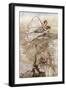 Titania the Queen of Fees Flies with Her Changelin Child on the Back. Illustration by Arthur RACKHA-Arthur Rackham-Framed Giclee Print